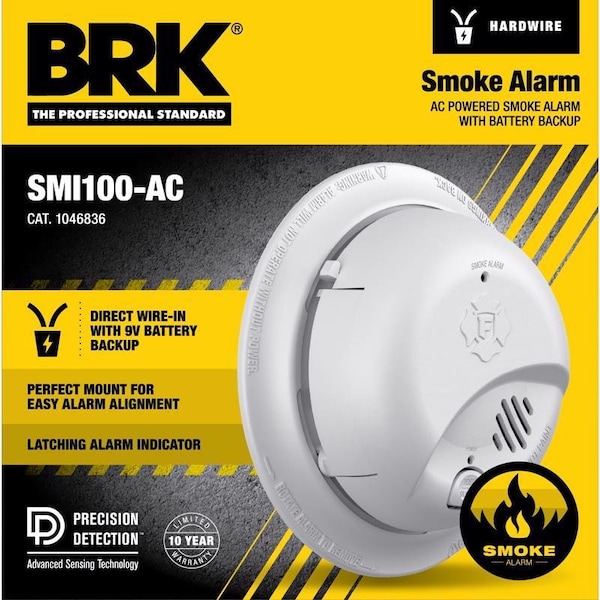 BRK Hard-Wired w/Battery Back-up Ionization Smoke Detector 1 pk